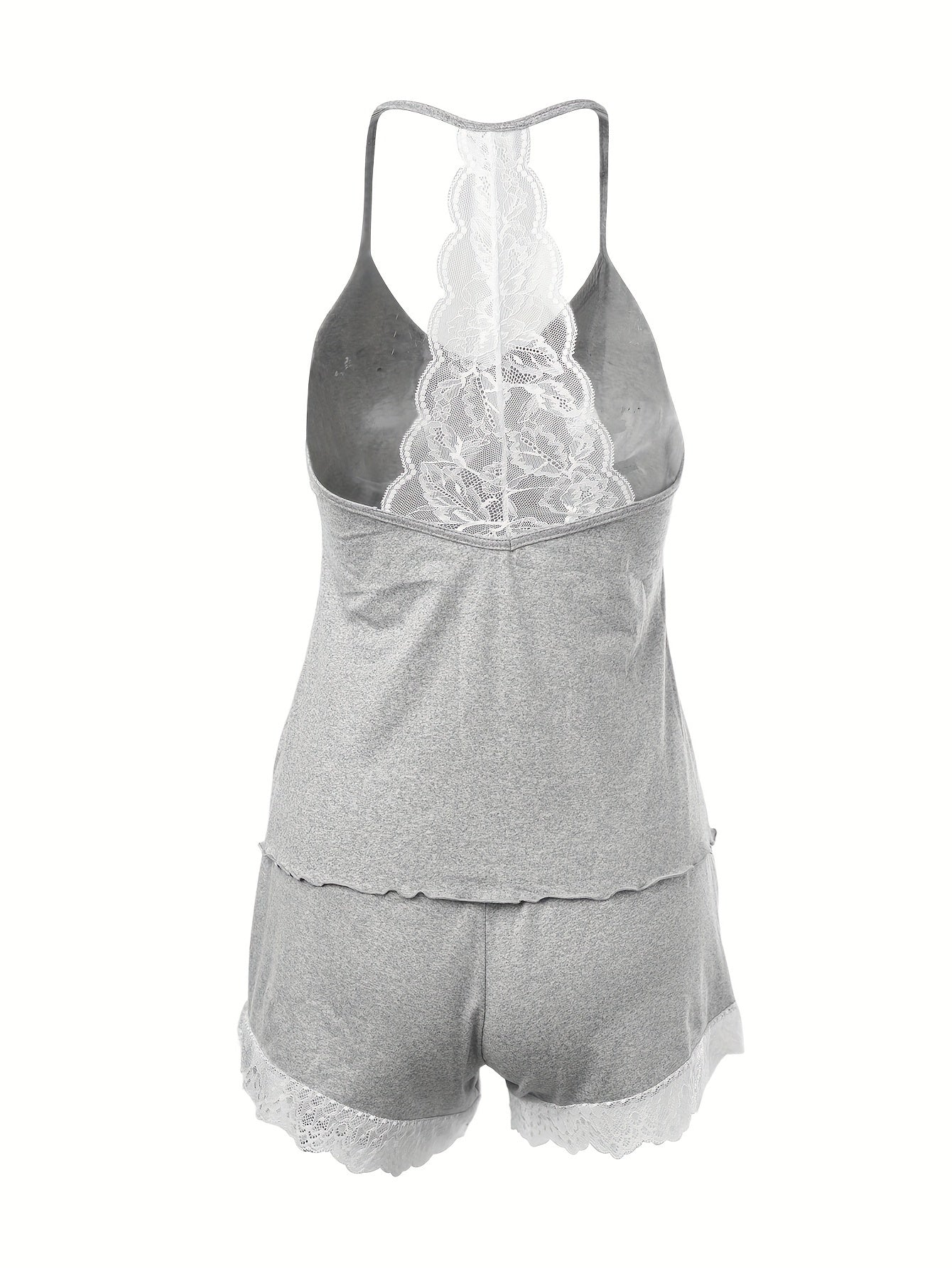 Women's sleepwear set with lace cami top and elastic waistband shorts