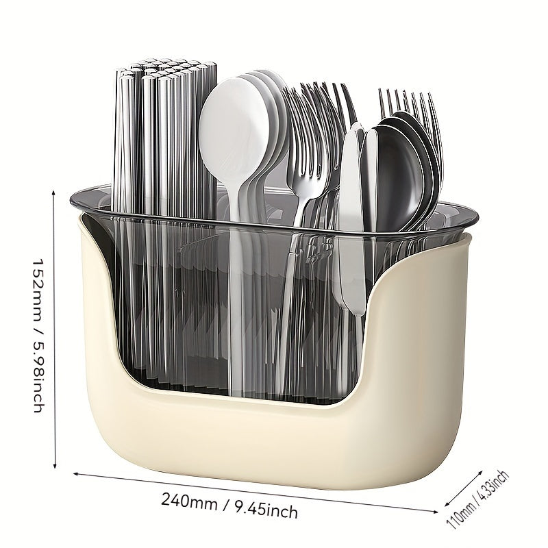 Tableware storage tube with drainage rack and divided cage for organizing tableware.