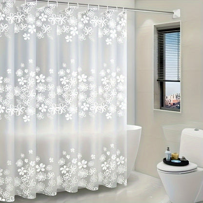 Romantic Floral PEVA Shower Curtain - Waterproof and Lightweight with Elegant White Flower Design - Includes No-Drill Hooks for Easy Installation and Care