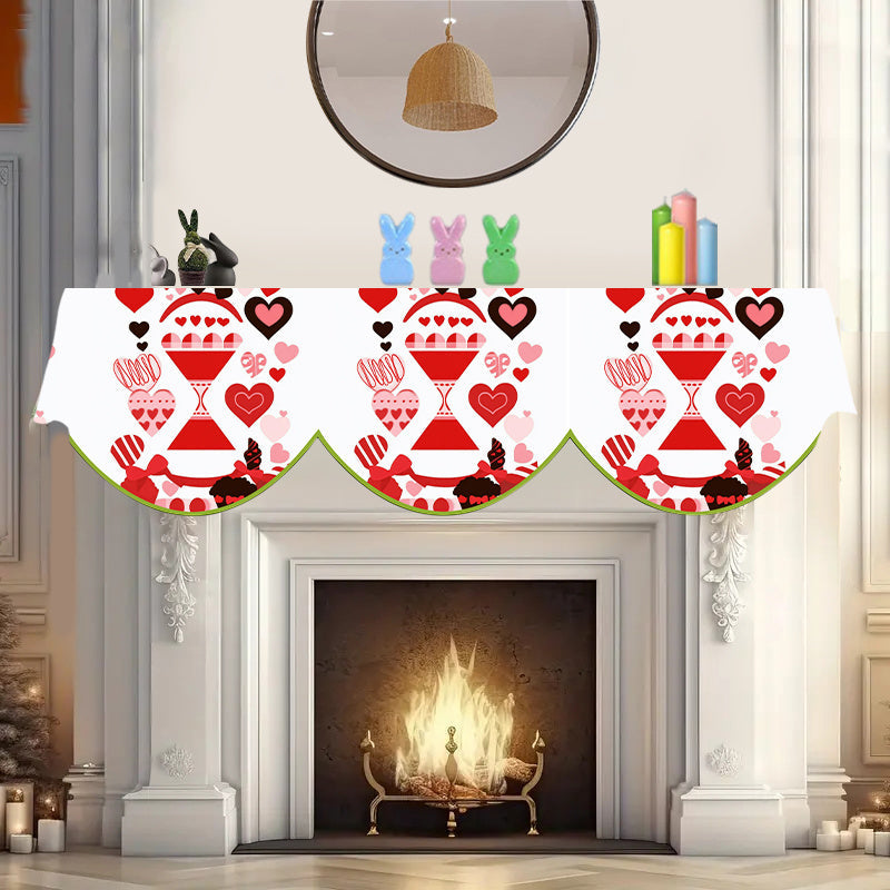 Valentine's Day Fireplace Scarf made of polyester, featuring a Love Heart design. It measures 49.78cm x 199.9cm and does not require electricity. Perfect for adding a cozy touch to your home's living room fireplace, door or window. Can also be used as a