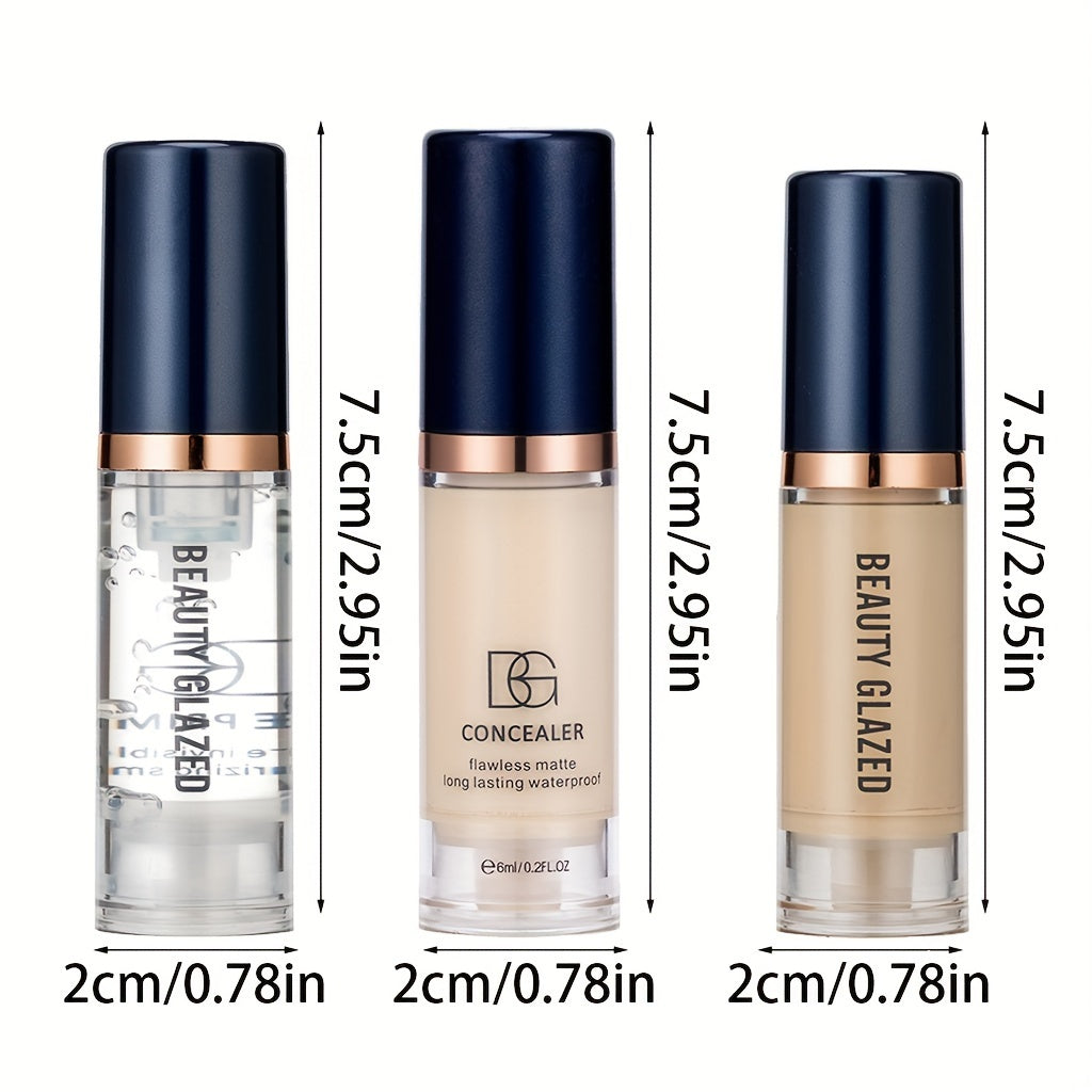 BEAUTY GLAZED Travel Set: Primer, Concealer, Liquid Foundation for All Skin Tones