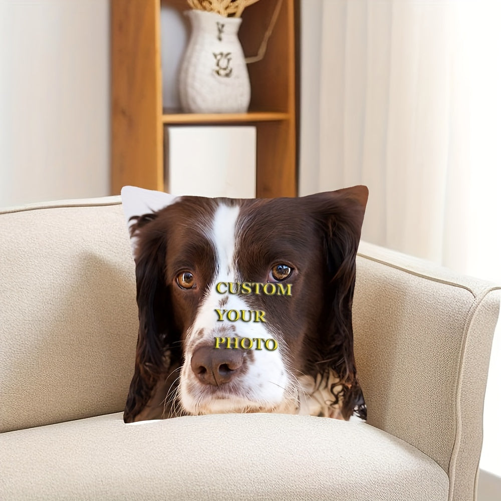 Spruce up your home decor with a custom Springer Spaniel dog photo pillowcase. This single-sided decorative cushion cover measures 45.72x45.72 cm and is made of soft short plush material. Perfect for the living room, this plush pillow cover comes in a