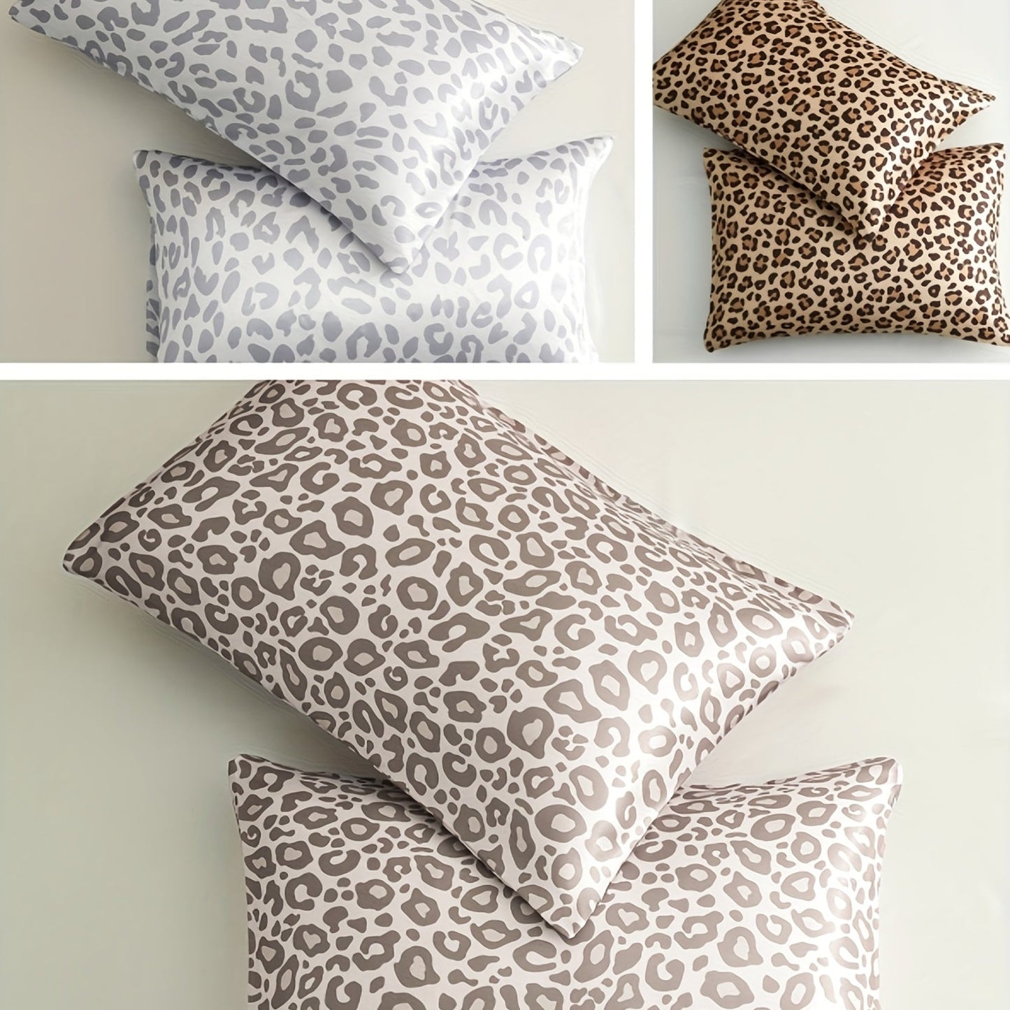 Two pieces of satin pillowcases with leopard print design