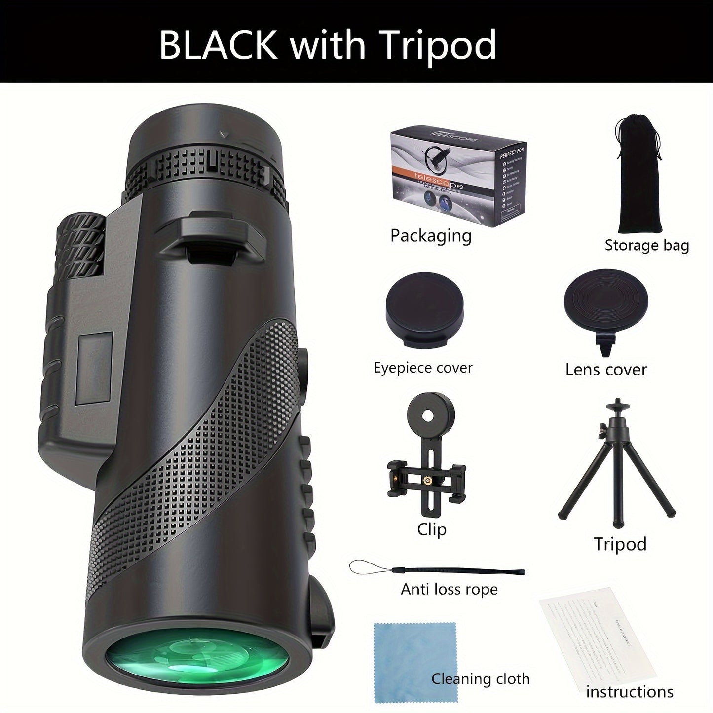 10x40mm High Definition Monocular Telescope for Adults - Portable Handheld with FMC Lens, Clear Long Distance Viewing for Outdoor Activities such as Camping, Hiking, Wildlife Observation