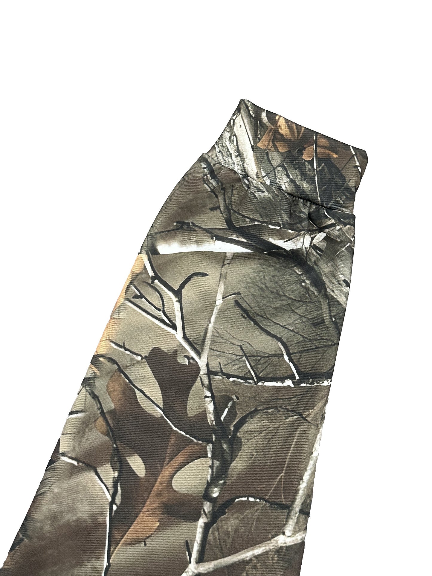 Men's hooded camo jacket in breathable polyester with full-body tree branch print. Features zipper pockets, long sleeves, and a casual outdoor style. Machine washable and available in plus