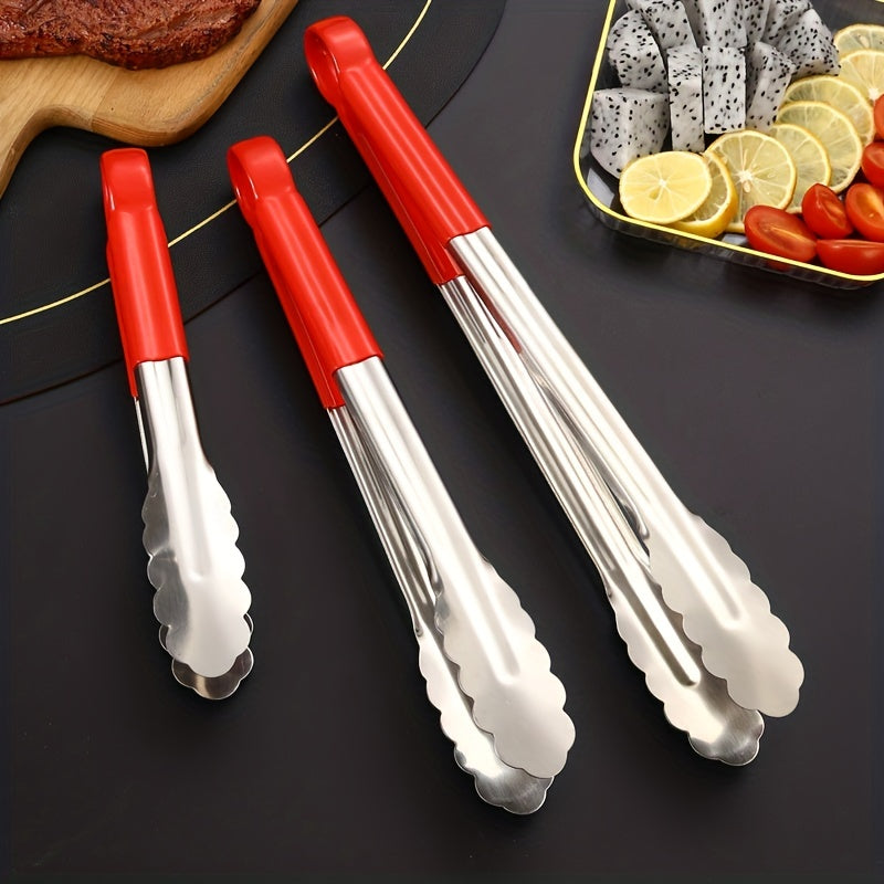 1 pc Stainless Steel Tongs for BBQ and serving. Non-slip and multi-functional. Great for grilling and buffet. Kitchen essential.