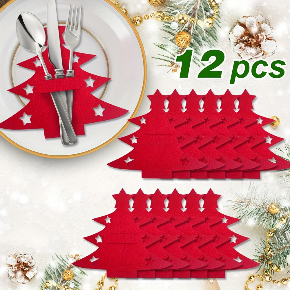 12pcs Christmas Tree Knife and Fork Set features Classic Christmas Design for Holiday Dining & Party Decor