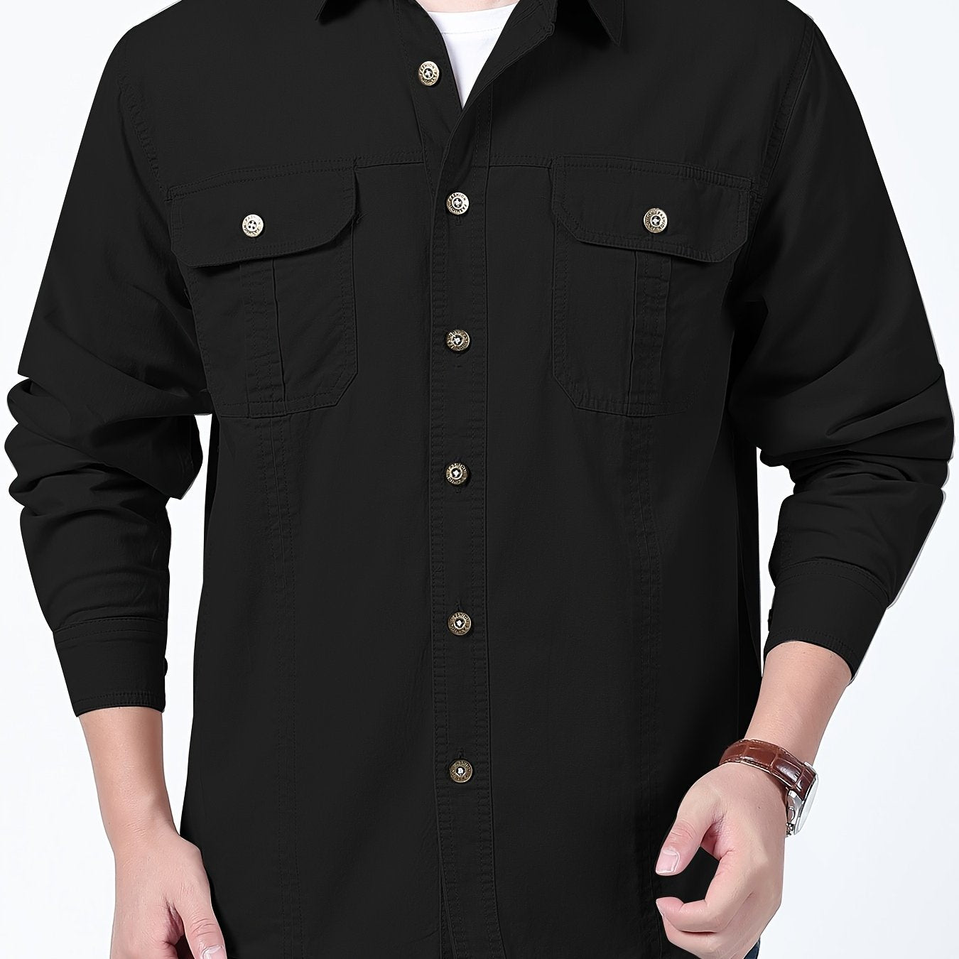 Men's Long Sleeve Cargo Shirt for Outdoor Activities in Spring and Fall