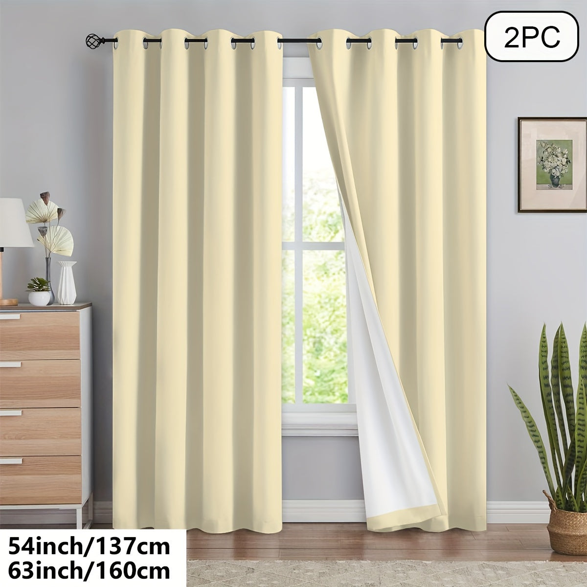 2 blackout curtains for home décor, 100% full blackout with white lining, 54x84 inches, off-white.