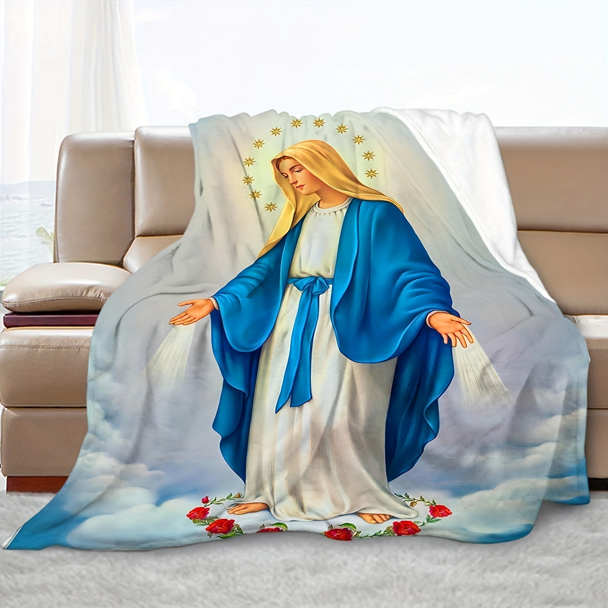 Soft and cozy, this virgin print blanket is perfect for curling up on the couch, in bed, or even while traveling. Versatile and multi-purpose, it makes a great gift for any season. Ideal for keeping warm at home, in the office, or while camping, this