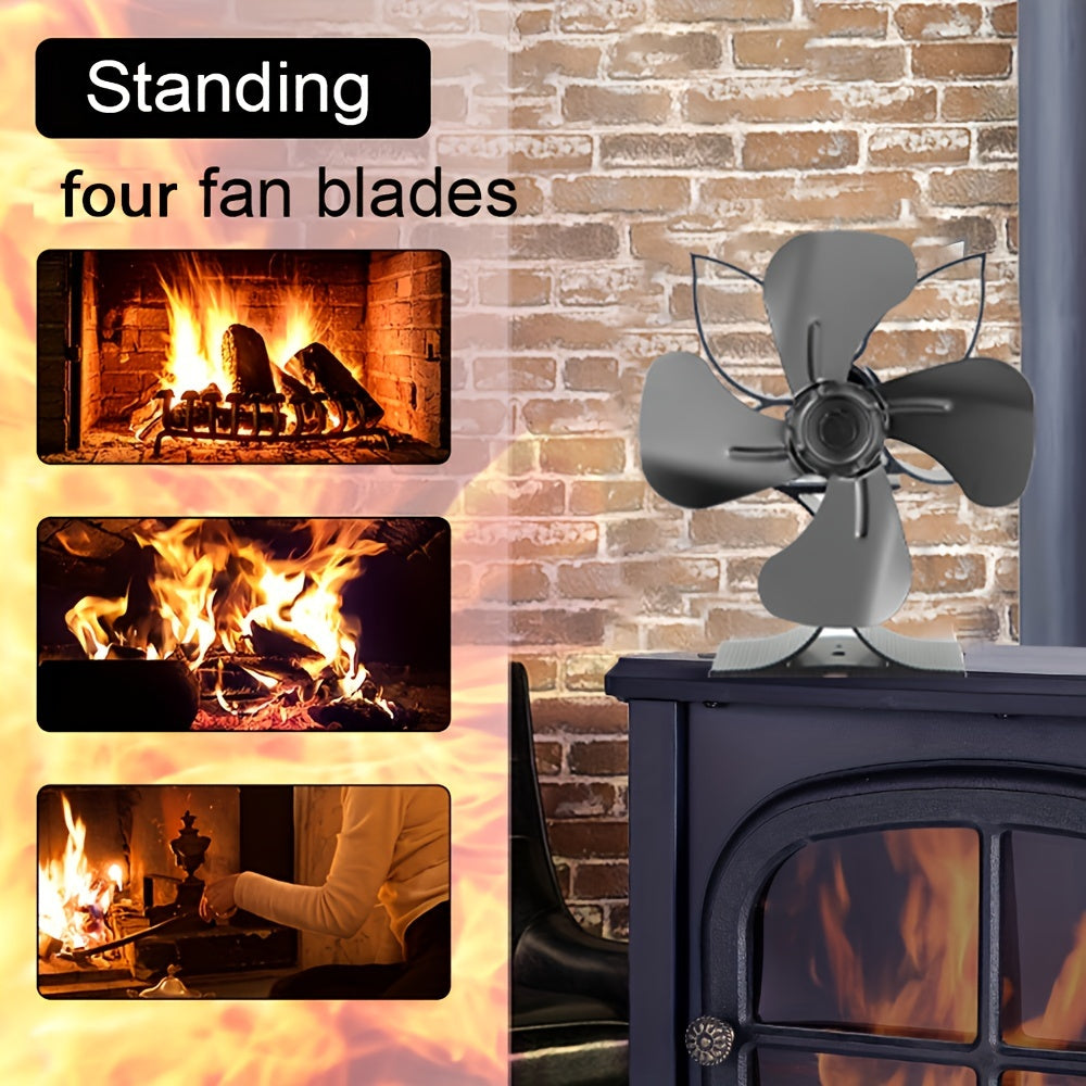 One or two pieces of a four-blade wood stove fan, designed for distributing heat from wood, gas, or log burner stoves. This heat-driven wall fan is a cozy home heating accessory for autumn and winter. It does not require electricity and includes a