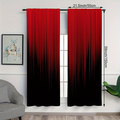 Set of 2 Polyester Red Black Gradient Stripe Design Printed Curtains, Perfect for Bedroom, Office, Kitchen, Living Room, and Study. Features Rod Pocket Window Treatment for Home and Room Decor. Easy to hang on any rod.