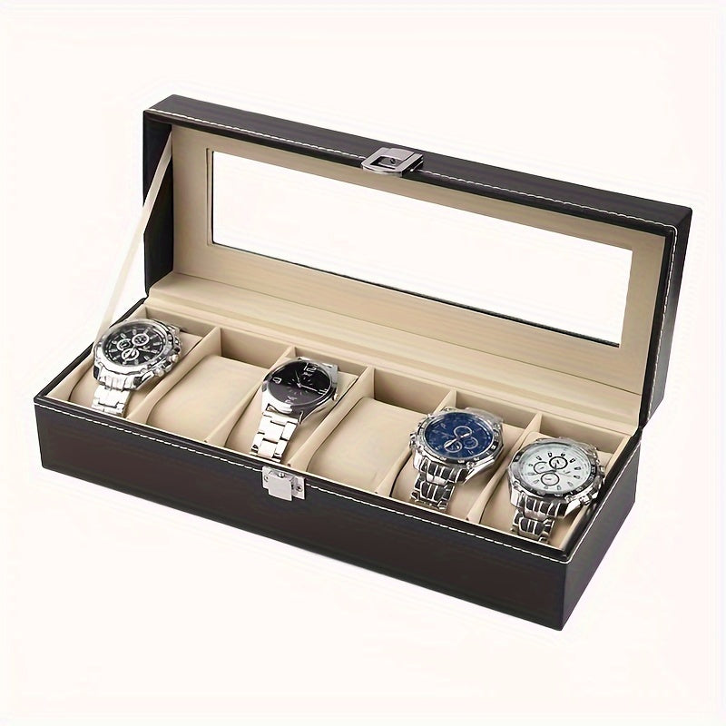 Elegant 6-Digit Watch Box Made of PU Leather, Perfect Household Storage Solution for Watches, Excellent Gift Choice for Christmas.