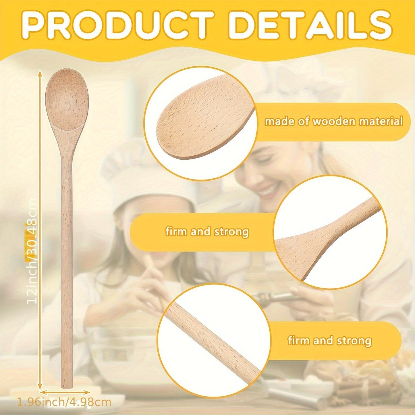 40 pieces of 30.48 cm long handle wooden kitchen spoons, perfect for cooking, mixing, baking, and wine serving. Made of high-quality wood, great addition to your kitchen utensil collection.