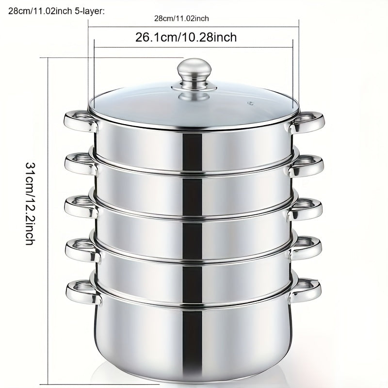 3/5 Layer Stainless Steel Steamer & Soup Pot Set - Suitable for Gas & Induction Cooking, Versatile for 3-10 People