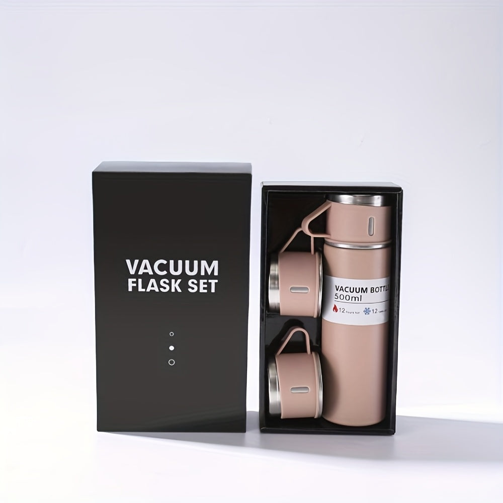 Stainless Steel Vacuum Insulated Bottle Set, 500ml capacity, ideal for hot and cold beverages, sports, and leisure.