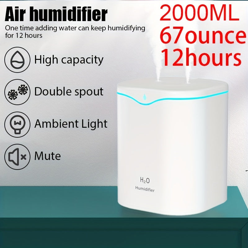 Portable USB humidifier with 2 mist modes, 7-color light, and auto shut-off. Suitable for travel, home, or bedroom use.