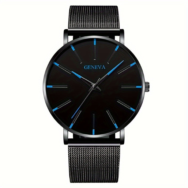 Stylish Men's Quartz Watch with Avant-Garde Design, Alloy Mesh Band, Non-Water Resistant, Round Zinc Alloy Case, Elegant Electronic Sports Watch - Perfect for Gifting