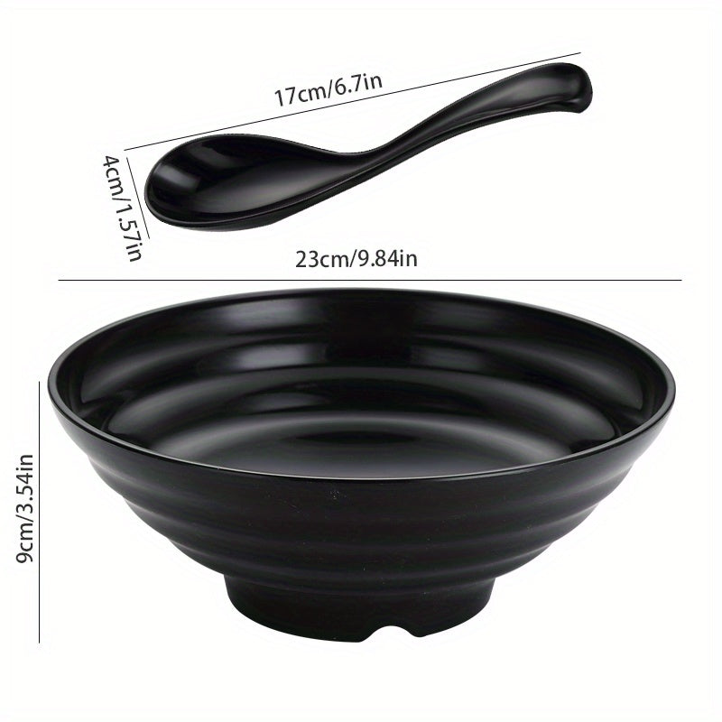 Unbreakable Japanese Ramen Bowl Set with Spoon, Large Bowl for Pho Thai Miso Udon, Dishwasher & Microwave Safe, BPA Free, Black