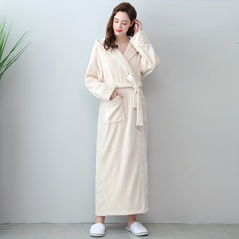 Coral Fleece Bathrobe with Long Sleeves, Couple Style, Hooded for Autumn and Winter