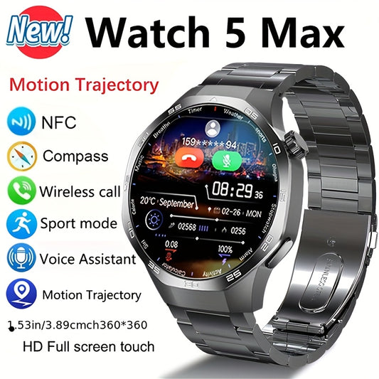 2025 New GPS Motion Trajectory Smart Watch for Men Watch 5 Max with AI Voice Wireless Call NFC, 100+ Sports Modes, Outdoor Sports Men'S Smart Watch, Fitness Tracker with Compass, Father'S