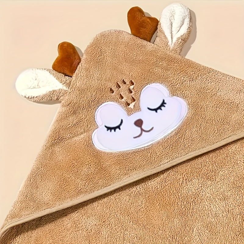 Cute Elk Cartoon Children's Bathrobe - Cozy, Breathable & Highly Absorbent Towel Wrap for Kids, Ideal for Relaxing & Traveling, Easy to Clean in Washing Machine - Khaki