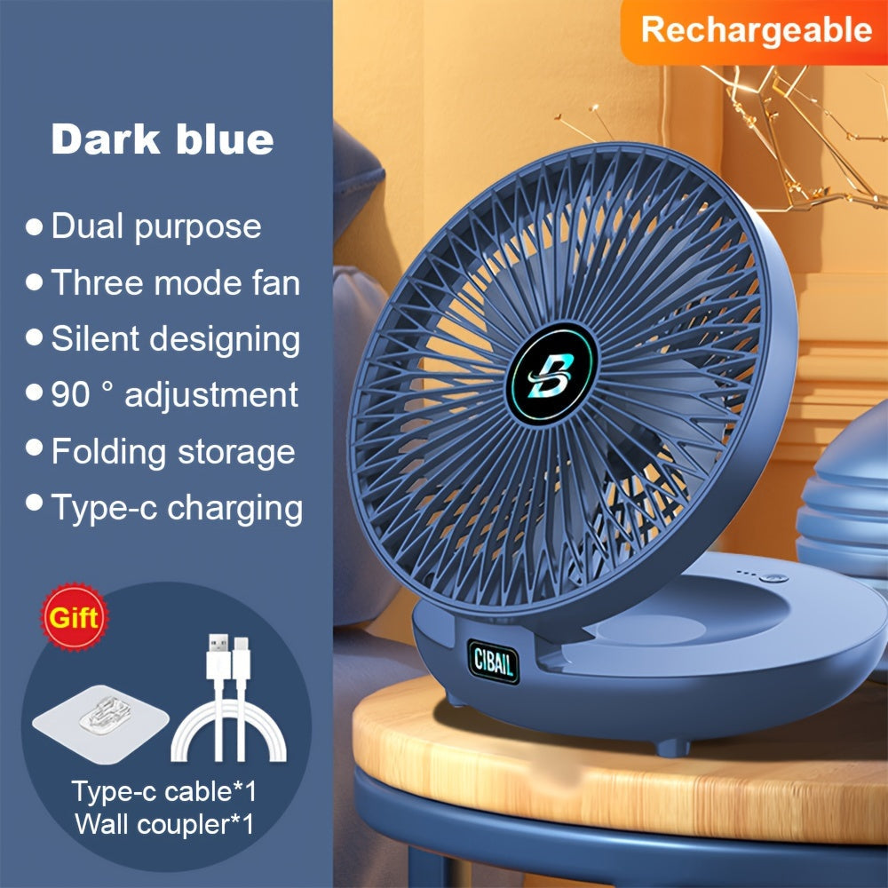 Blue Portable Foldable Fan with Rechargeable Battery - Perfect for Wall Mounting, Air Circulation, RV Camping, Office, Travel and more - A summer essential and must-have back to school supply!