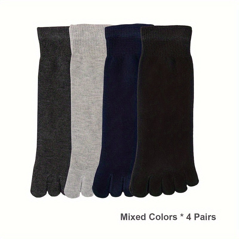 Men's Solid Color Five-Toe Socks - Breathable, Comfortable for Casual & Sports Wear, Polyester/Spandex Blend, Machine Washable.