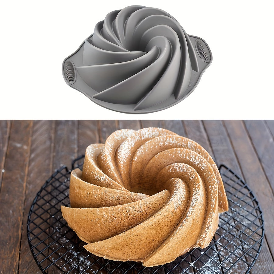 Grey Silicone Bundt Pan, 28.45cm Non-Stick Food Grade Cake Mold, Oven Safe Baking Accessory, Kitchen Supply - 1pc