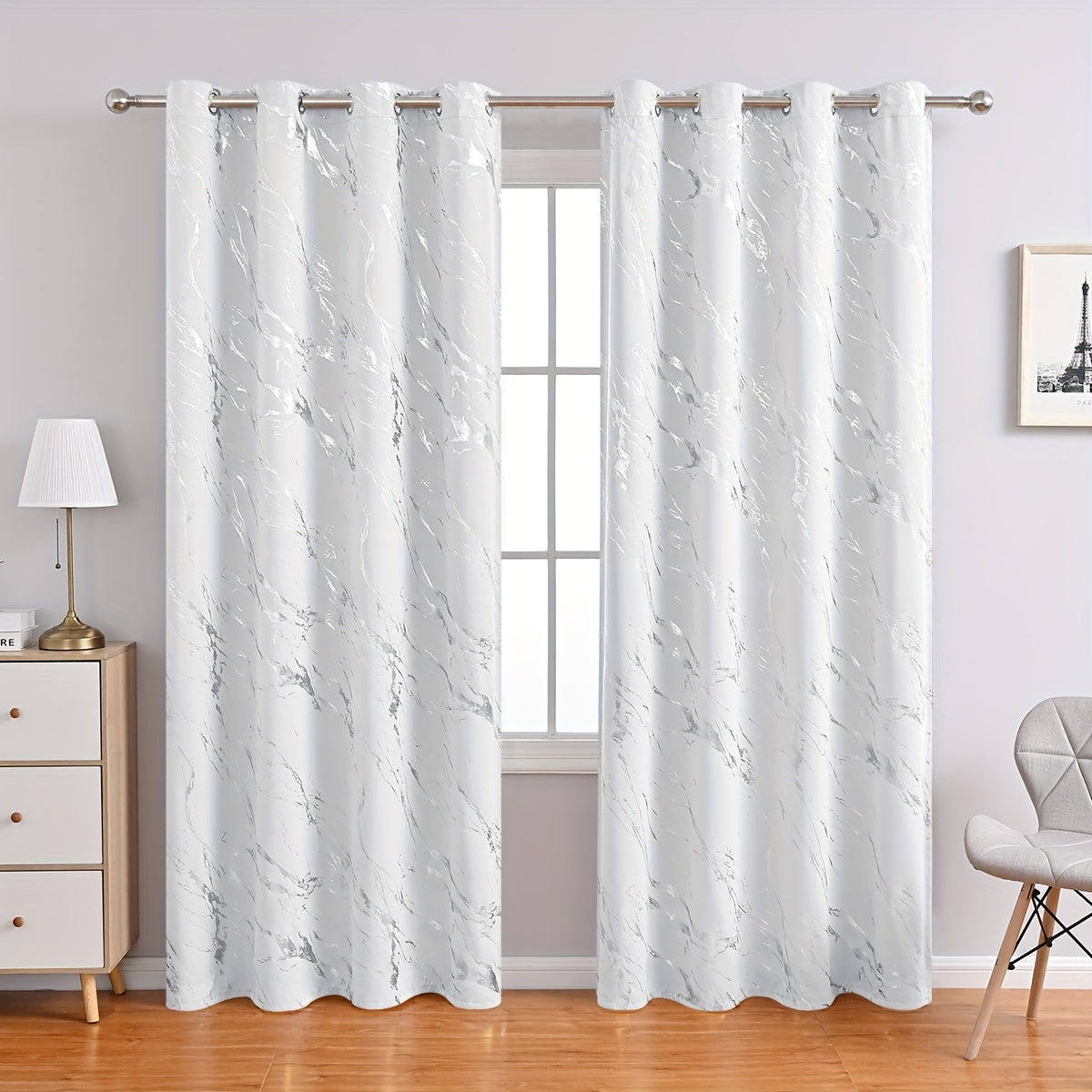 Modern Marble Pattern Blackout Curtains Set of 2 - Featuring UV Protection and made from Polyester Fiber, perfect for enhancing the decor of your Living Room or Bedroom. Ideal for Home Decoration.