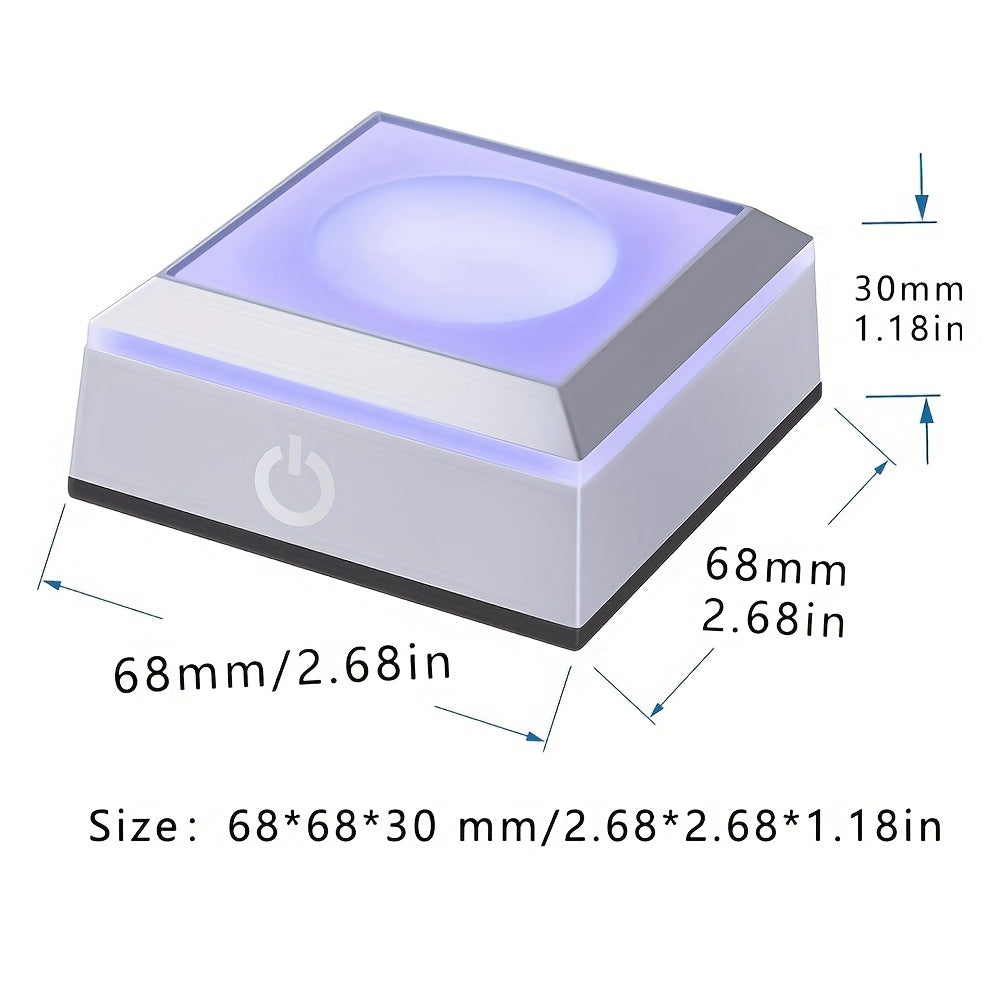 USB rechargeable LED light base for 3D crystals, touch-sensitive color-changing display, compatible with glass, acrylic, and translucent materials, includes power cable. 6.81x6.81x2.87 cm.