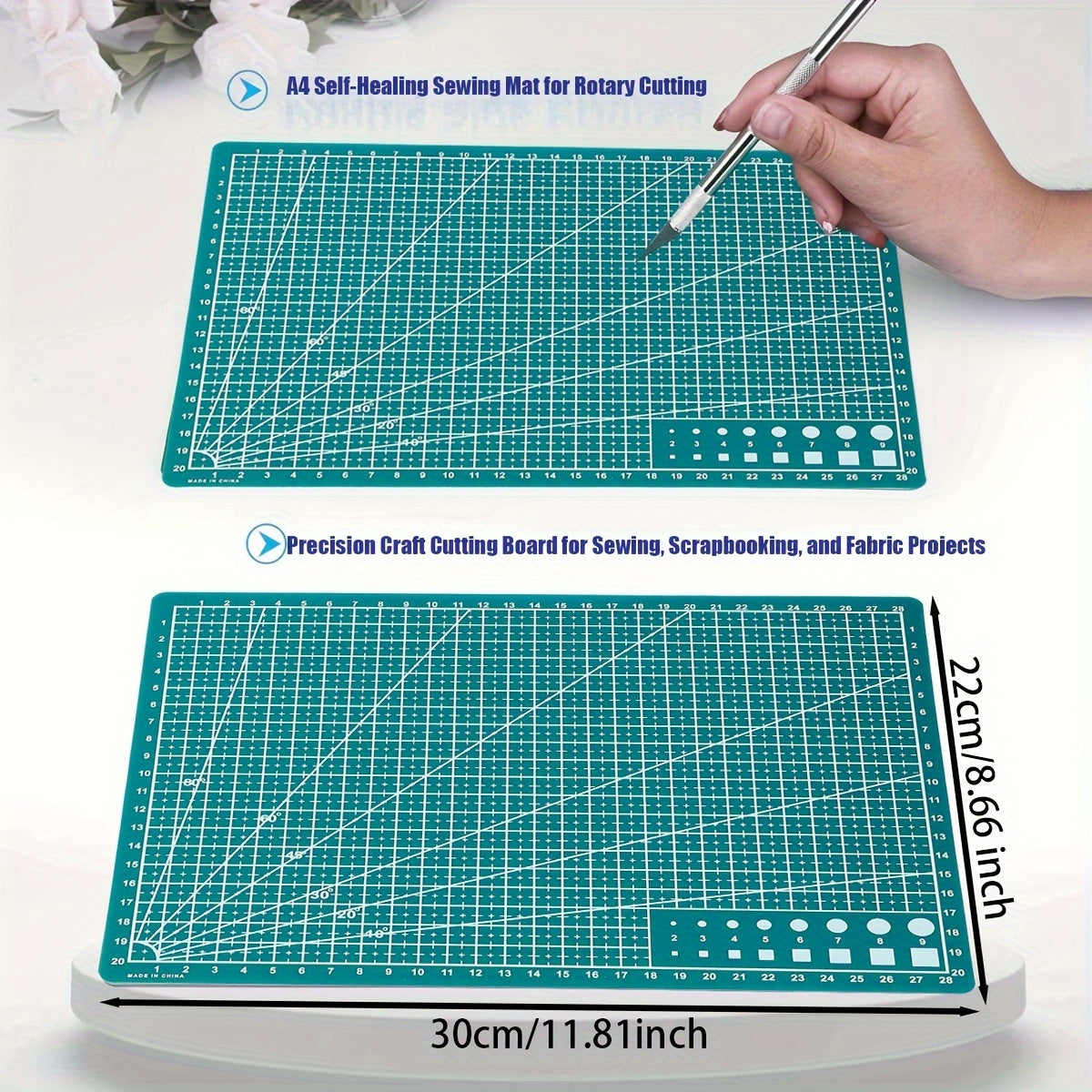 Durable PP material rotary cutting mat for precision sewing and scrapbooking, ideal for crafters and DIY enthusiasts, protects surfaces and ensures precise cuts.