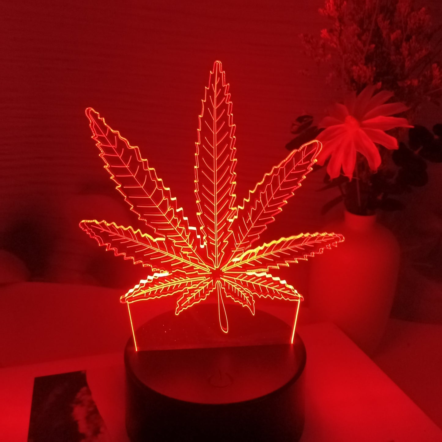 Maple Leaf 3D Visual Night Light with USB power, touch control, dimmable desk lamp and glass shade for elegant home decor.