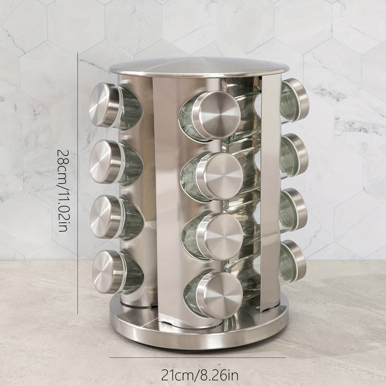 1 piece of Spice Rack Set with Revolving Countertop Spice Rack, Spice Jars, and Seasonings Sets for Countertop or Cabinet Organization. This Multifunctional Rotating Seasoning Organizer is perfect for Kitchen Spice Storage and comes with a Spice Tower