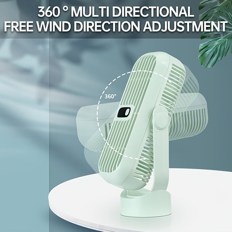 Sleek White Ultra-Quiet Portable Desktop Fan Featuring Dual High-Speed Motors, 720° Adjustable Airflow, USB Rechargeable Large Capacity Battery - Ideal for Indoor & Outdoor Cooling