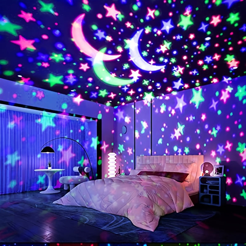 1pc Vibrant UFO Starry Night Sky Projector Lamp with 8 color modes, can be powered by USB or batteries (not included). Modern space-themed desk light with polished finish to create dynamic ambiance in any room.