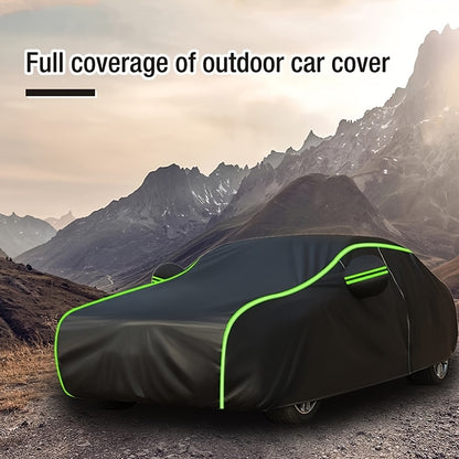 Outdoor car cover for SUV made of thickened 190T polyester fabric for full protection from sun, dust, rain, snow, scratches, and UV rays.