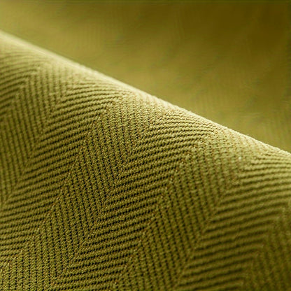 Green chenille sofa cover with herringbone pattern, non-slip and pet-friendly. Fits single to four-seater sofas. Machine washable polyester blend for sofa protection and enhancement. Ideal for living room, bedroom, or office decor.