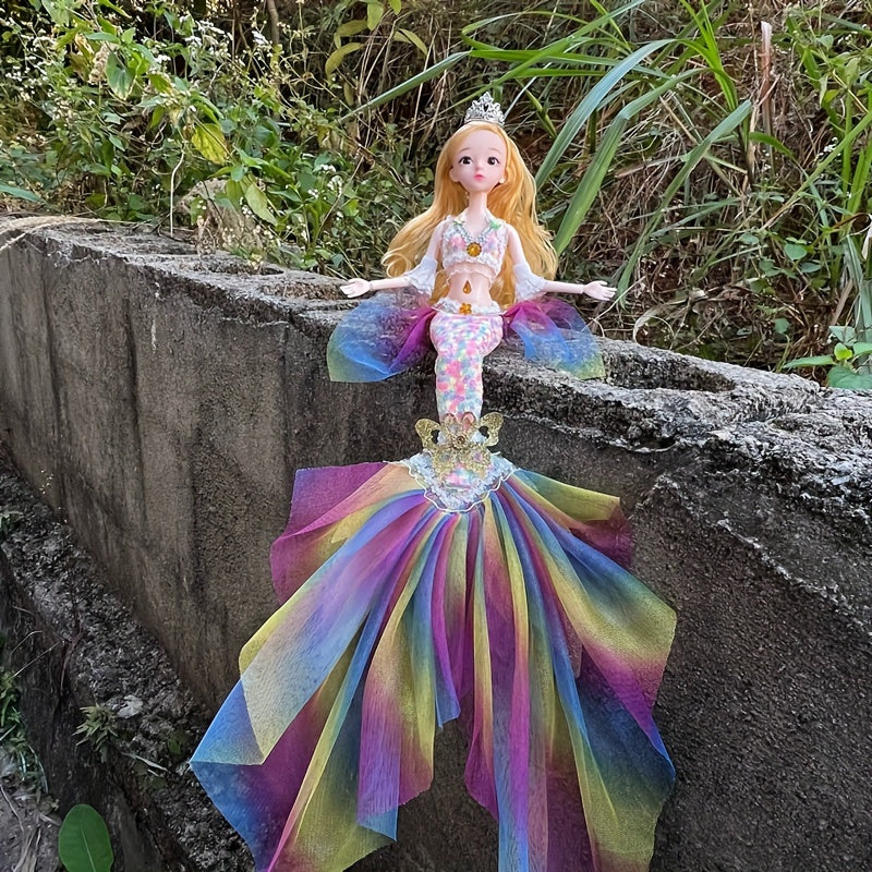 44.98cm Princess Mermaid Doll with PVC body, realistic eyes, movable joints, dress-up accessories, perfect for girls' birthday gift, playtime, and room decor.