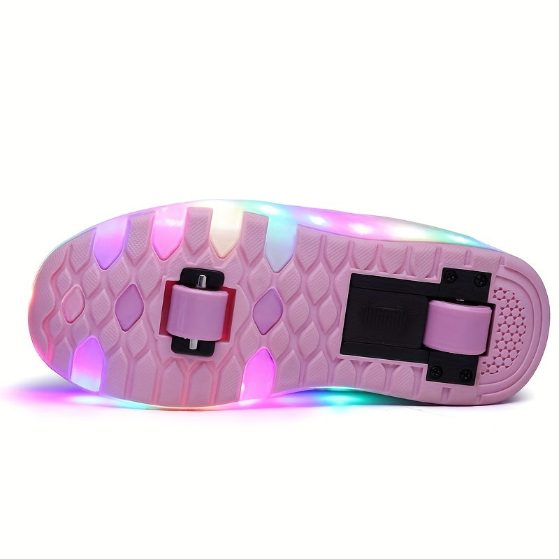 Trendy, breathable roller shoes with LED lights for kids, perfect for outdoor sports and skating.