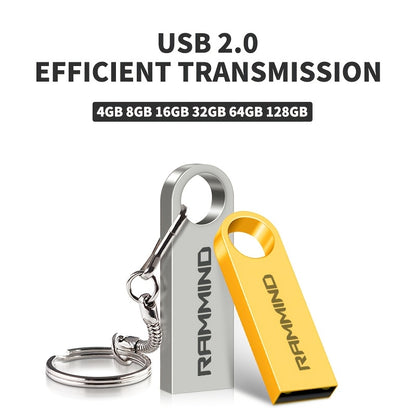 RAMMIND High-Speed USB 2.0 Flash Drive with Metal Keychain Design, available in various sizes for multiple devices.