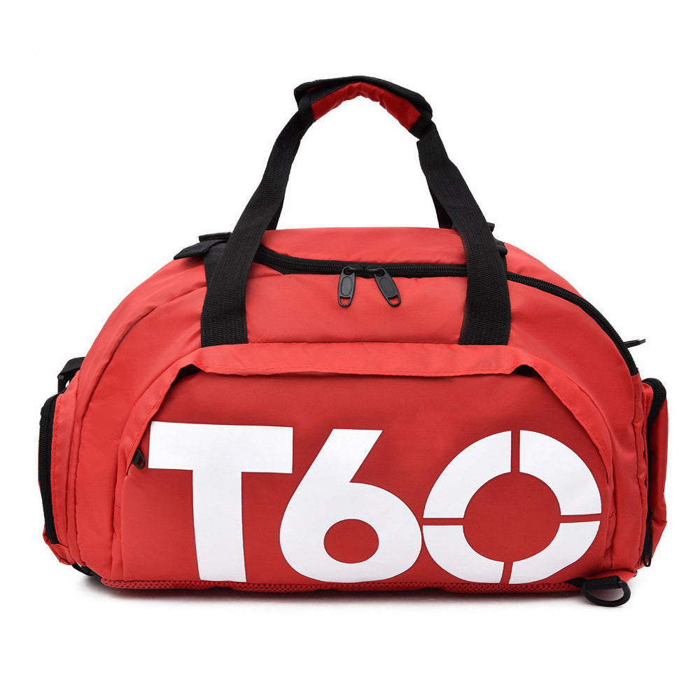 Lightweight gym bag for both men and women, ideal for yoga, fitness, and outdoor activities. Made of nylon, available in red, blue, and black. Perfect for gym and sports enthusiasts.