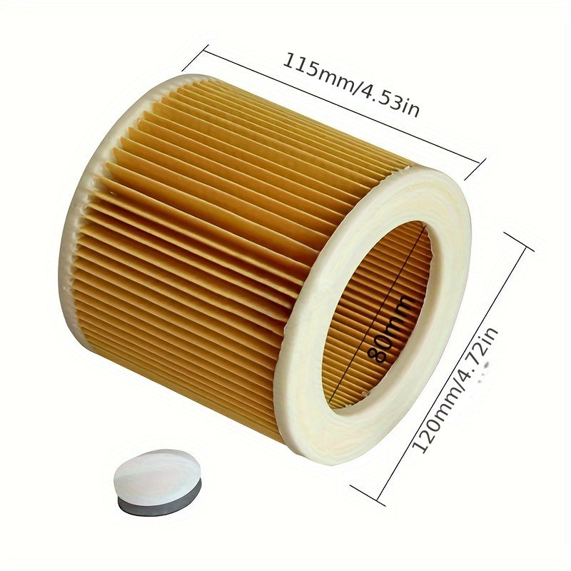 Vacuum Filter Set (2 pieces) Compatible with Kar-cher A2004, A2054, A2204, A2656, WD2.250, WD3.200, WD3.30 Models - Includes Cartridge Filter & Retainer. Ideal Replacement Filter for Wet Dry Vacuums - Ensures Effective Dust Collection.