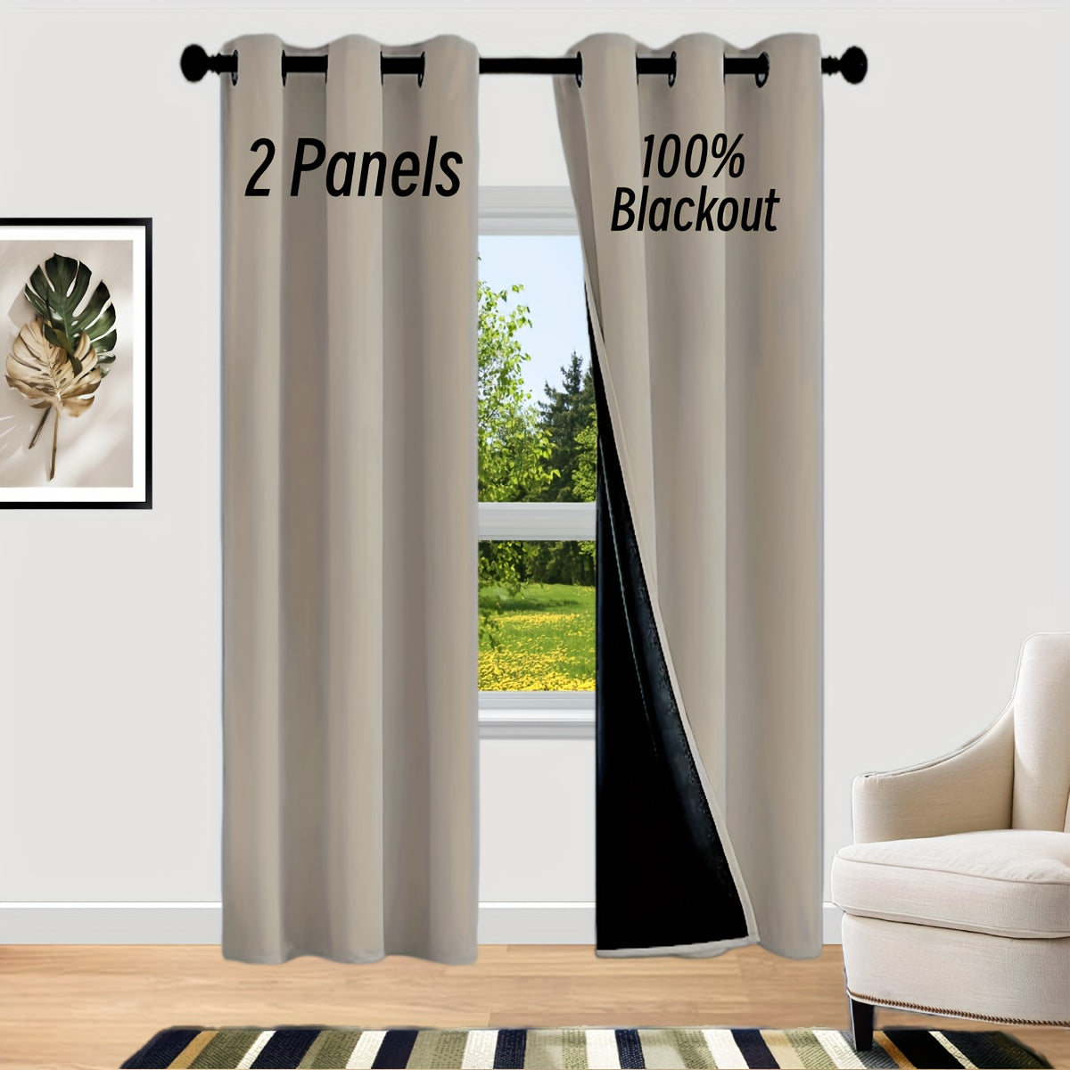 2 Sets of Bedroom Curtains with Coated Insulation and Simple Grommet Design for 100% Blackout