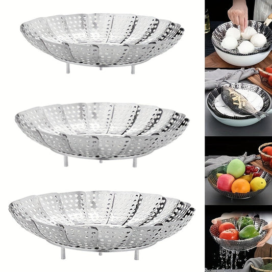 One piece Telescopic Stainless Steel Steamer Basket - Collapsible Steaming Rack for Nutritious and Tasty Dishes