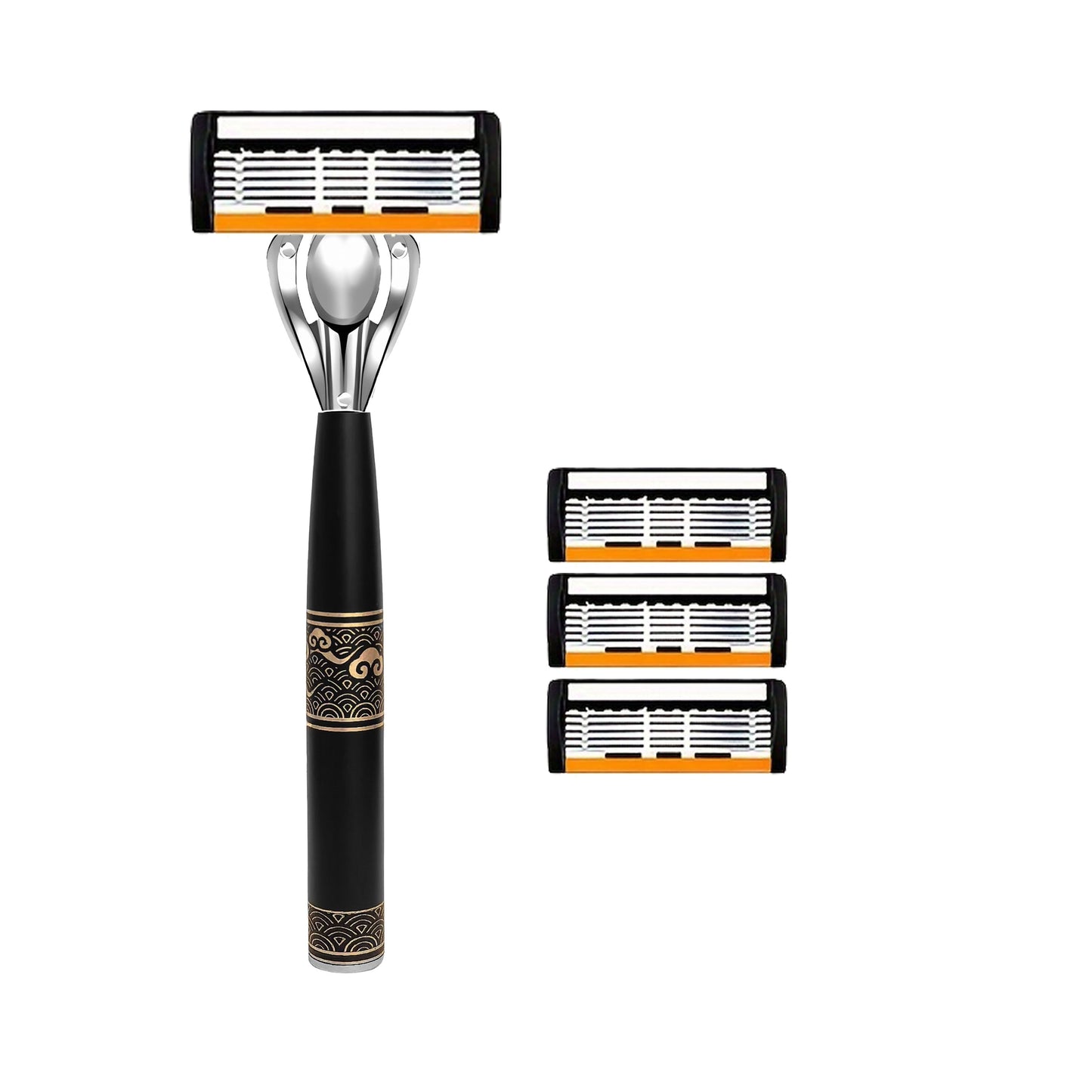 Men's premium stainless steel safety razor with ultra-sharp blades for smooth shaving and easy cleaning. Includes replacement blades for a close shave.