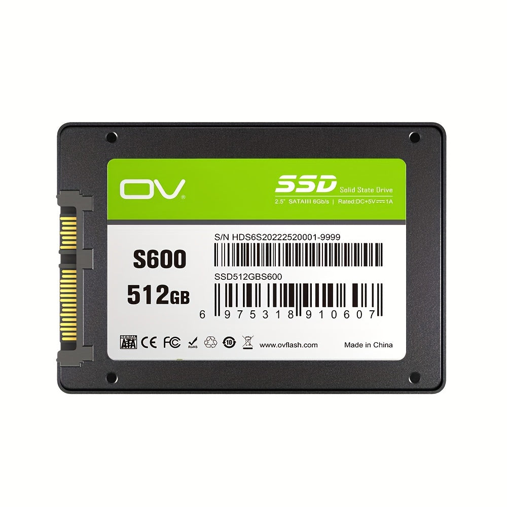 High-speed OV Sata 3 SSD available in various capacities with durable TLC flash, shock-proof design, and compact 6.35cm size for PCs, desktops, and laptops.