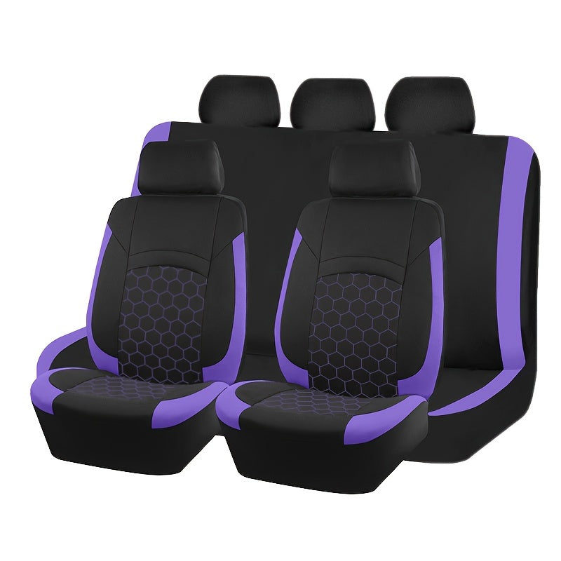 Honeycomb embroidered polyester car seat covers with soccer pattern, suitable for most vehicles.