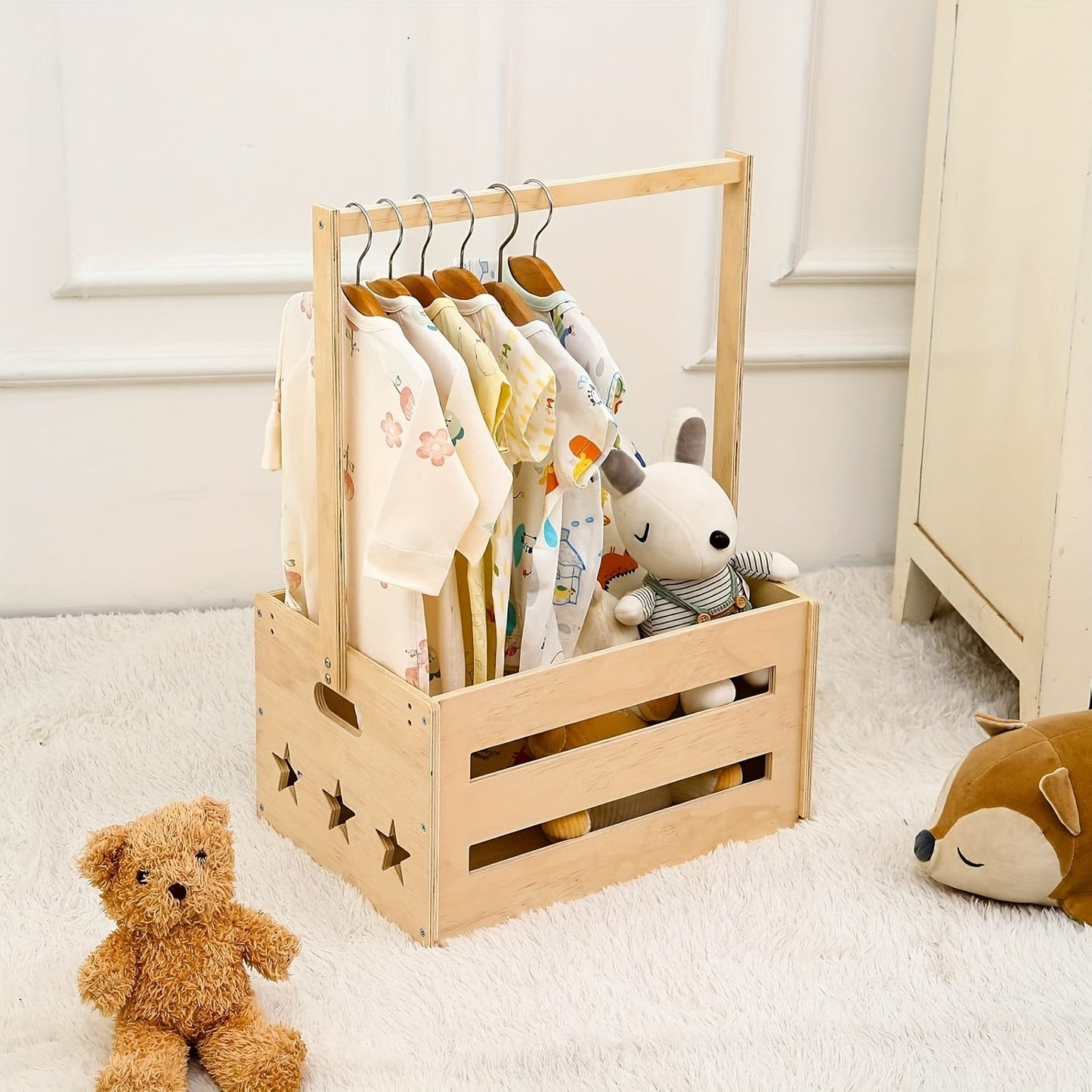 Wooden Baby Hamper Storage Box with Handle - Perfect for Nursery Organization and Baby Supplies. Great for Toy Storage, Bath Stand, or Shower Caddy. Suitable for Infants 14 Months and Up.