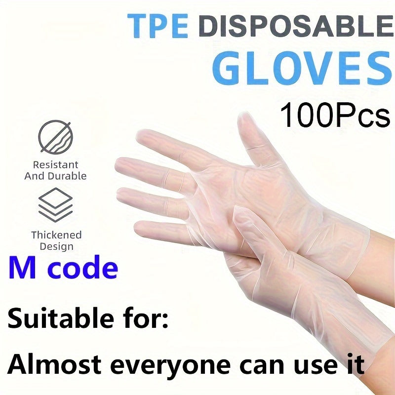 Pack of 100 Waterproof TPE Disposable Gloves - Clear, Non-Toxic, Durable, Rip-Resistant, Ideal for Kitchen, Bathroom, Cleaning, Food Handling, Automotive & Painting Tasks